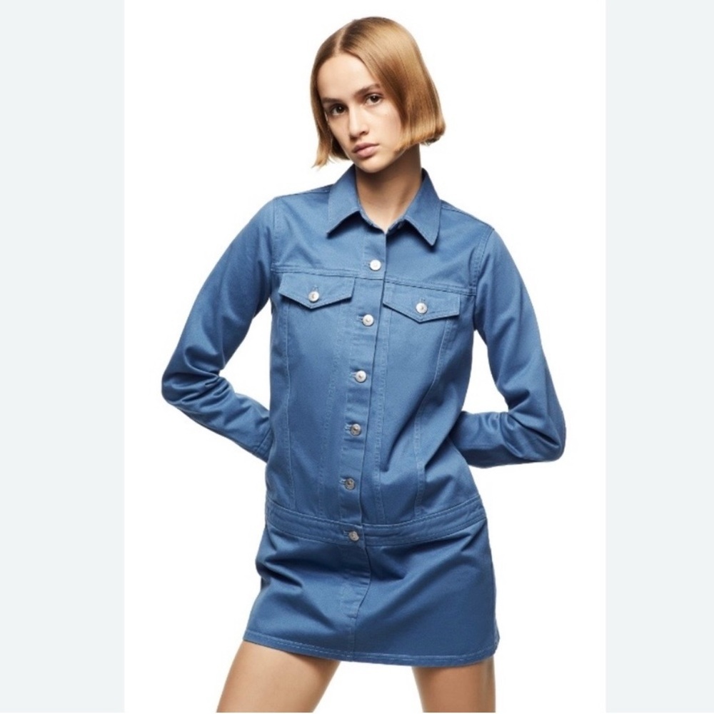 NWT Zara Blue Denim button down Mini Dress Sz S